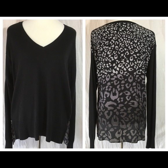 Central Park West Tops - Central Park West Leopard‎ Print Sheer Back Sweater